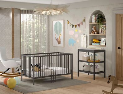 Babyzimmer Set Kara-lynn 144x76x84 Massivholz Buche Anthrazit 17895