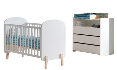 Babyzimmer Set Karilynn 129x68x94 Massivholz+MDF Weiß 17752