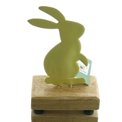 Kaemingk Osterhase Gelb auf Holzsockel 11 cm - Metall & Holz