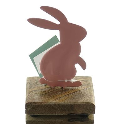 Kaemingk Osterhase Rosa auf Holzsockel 11 cm - Metall & Holz