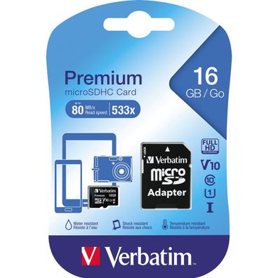 Verbatim 44082 Verbatim microSDHC 16GB Class 10 UHS-I incl Adapter