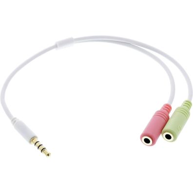 InLine® 99302W Audio Headset Adapterkabel, 3,5mm Klinke Stecker 4pol. an 2x 3,5mm