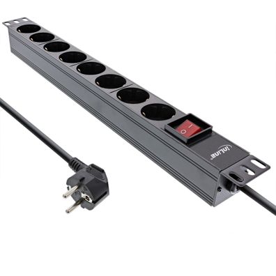 InLine® 16418S InLine® 19" Steckdosenleiste, 8-fach Schutzkontakt, mit Schalter,