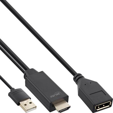 InLine® 17168P HDMI ST zu DisplayPort BU Konverter Kabel, 4K, schwarz/gold, 0,3m