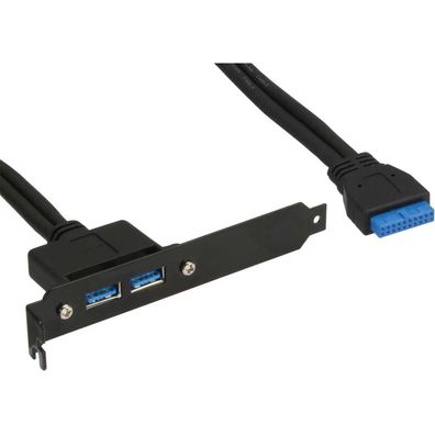 InLine® 33390C Slotblech USB 3.0, 2x USB Buchse auf intern Mainboardanschluss 0,5m