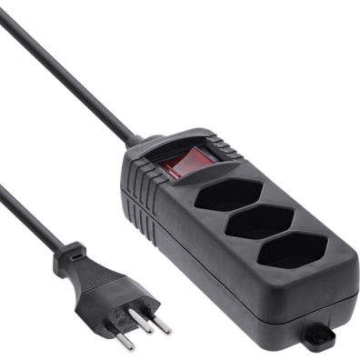 InLine® 16431Y InLine® Steckdosenleiste Schweiz, 3-fach, mit Schalter, 1,5m, schwarz