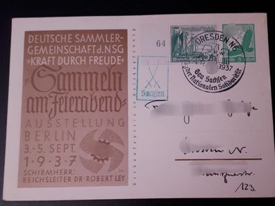 Postkarte Ganzsache Deutsche Sammlergemeinschaft d. NSG Sammeln am Feierabend 1937