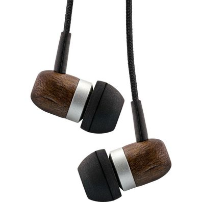 InLine® 55357 woodin-ear, In-Ear Headset mit Kabelmikrofon und Funktionstaste, Walnuß