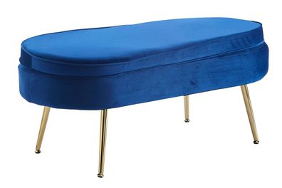 Sitzpouf Oval Dunkelblau 99 x 44 cm Samt mit Metallbeinen Gold