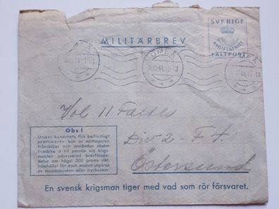 Schweden Feldpost Militärbrev 1944