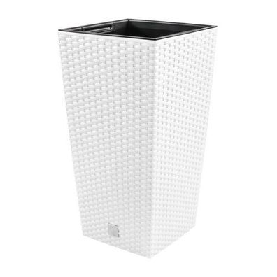 Blumentopf + Einsatz Blumenkübel Rattan-Optik RATO SQUARE DRTS325 Weiß