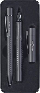 FABER-CASTELL Geschenkset Grip Edition All Black Füller M und Kuli XB Metalletui