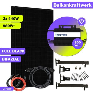 880W Balkonkraftwerk Bifazial mit 800W Hoymiles Inverter & Halterung Komplettset