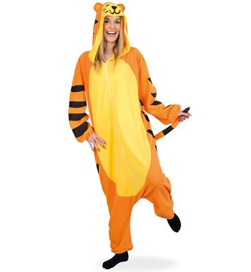 narrenwelt Kostüm Tiger Overall mit Kapuze Einheitsgröße Unisex Karneval