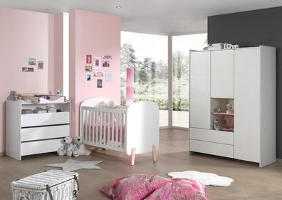 Set Babyzimmer Babybett Kommode Wickelaufsatz Kleiderschrank 60x120 Möbel Weiss