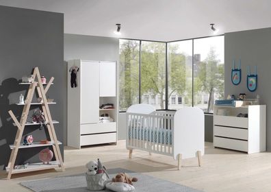 Set Babyzimmer Babybett Kommode Wickelaufsatz Kleiderschrank 60x120 Regal Weiss