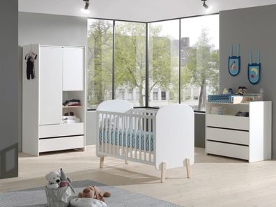 Set Babyzimmer Babybett Kommode Wickelaufsatz Kleiderschrank 60x120 Möbel Weiss