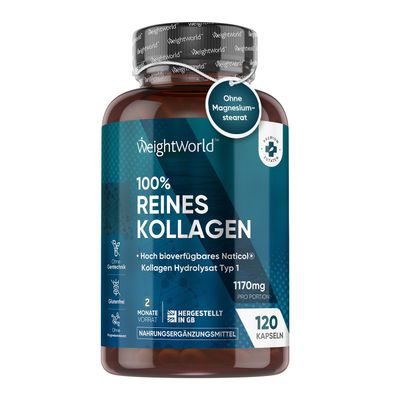 Kollagen Kapseln - 1170mg pures Marine Collagen - 120 Capsules - WeightWorld