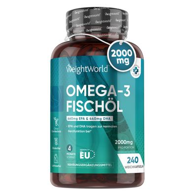 Omega 3 Kapseln - 2000mg Fischöl mit 1100mg Omega-3 - 240 Softgels - WeightWorld