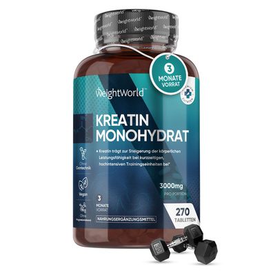 Creatin Monohydrat 3393mg - 270 Kreatin Tabletten - WeightWorld