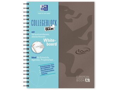 Oxford Collegeblock A4+ 90g, 120 Blatt, kariert, beidseitiger Rand, touch, braun