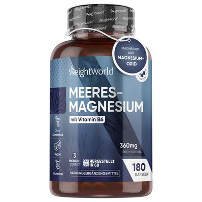 Magnesium als Magnesiumoxid - 180 Meeres - 360mg pro Kapsel - WeightWorld