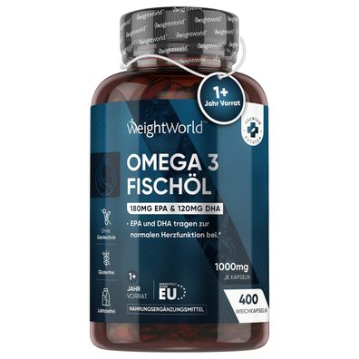 Omega 3-400 Kapseln 1+ Jahr Vorrat-1000mg Fischöl pro Tag - WeightWorld