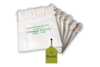 6 Staubsaugerbeutel / Filtertüten passend für Vorwerk Kobold VK 135, 135 SC, 136