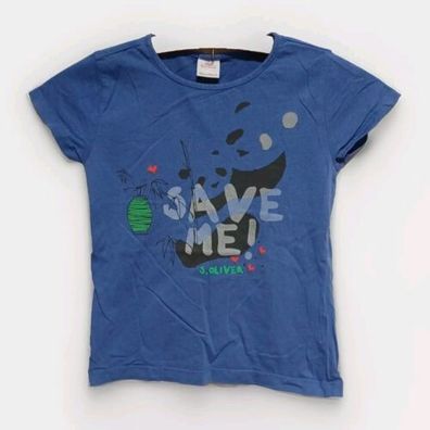S. Oliver T-Shirt Gr. 128/134 Mädchen kurzarm Shirt blau mit print * D4