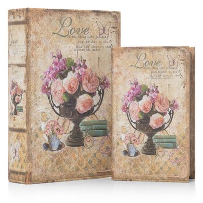 Moritz 2er Set Buchtresor Buchattrappe Deko Blumen Rosen in Vase Love Buch Safe Box