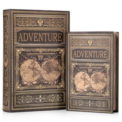 Moritz 2er Set Buchtresor Buchattrappe Deko Adventure Abenteuer Weltkarte verziert