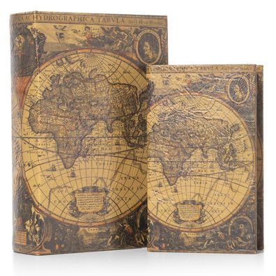 Moritz 2er Set Buchtresor Buchattrappe Deko Weltkarte Weltkugel Buch Safe Box