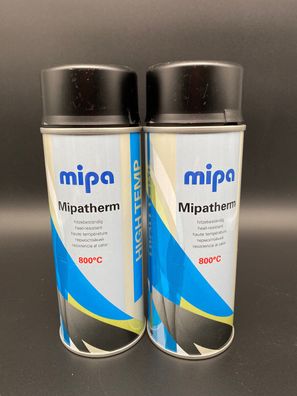 2x Mipa Mipatherm Spray schwarz 400ml bis 800°C Thermolack Auspuff Ofenlack