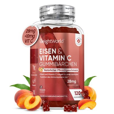 Eisen & Vitamin C Gummibärchen - 2 Monate Vorrat - 120 Iron Gummies - WeightWorld