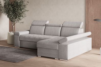 Ecksofa Luka Hellgrau Rechts mit Schlaffunktion und Bettkasten Eckcouch L-Form