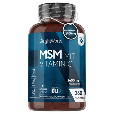 MSM 2400mg mit 100mg Vitamin C - 360 vegane Tabletten für 6 Monate Vorrat-WeightWorld