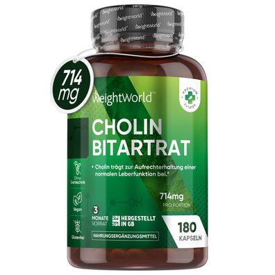 Cholin Kapseln - 714mg pro Portion - 180 vegane Kapseln für 3 Monate Vorrat