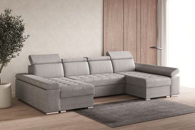 Wohnlandschaft Luka U Hellgrau Ecksofa U-Form mit Schlaffunktion Eckcouch
