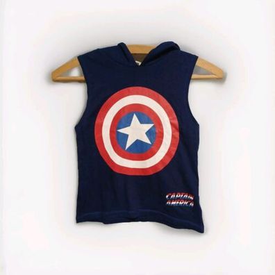 H&M Shirt Junge Gr. 110/116 Marvel Captain America ärmellos mit Kapuze #D3#