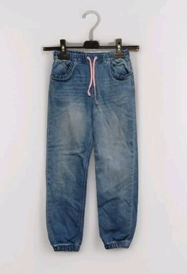 H&M Jogger Jeans Hose Gr. 128 Mädchen Denim blau elastischer Bund #D2#