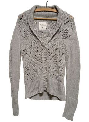 H&M LOGG Damen Strickjacke Cardigan Gr. M hellgrau Lochmuster langarm * B9*