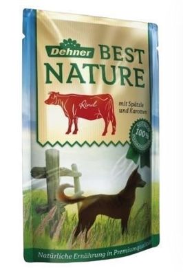 Hochwertiges Dehner Hundefutter, Rindfleisch mit Karotten-Makkaroni, 150g