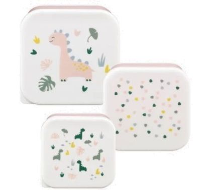 Dreier-Set Kinder Lunchboxen mit Dinosaurier Motiv, Rosa