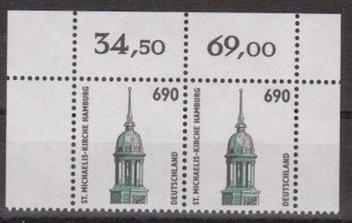 BRD 1996 postfrisch wPaar Ecke oben MiNr. 1860 St-Michaelis-Kirche Hamburg