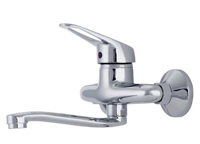 Spültischarmatur für Wandmontage mit kurzem 18 cm. Schwenkauslauf, Chrom