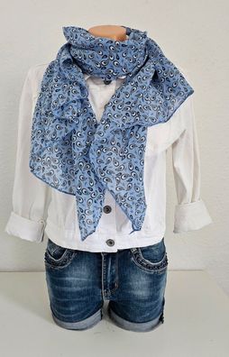 Blogger Italy Schal Tuch Seide/Baumwolle asymetrisch kleiner Paisleyprint Jeansblau