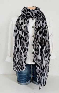 Blogger XXL Schal Tuch Halstuch Animalprint Leo 100 % Viskose Schwarz/Grau