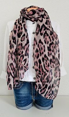 Blogger XXL Schal Tuch Halstuch Animalprint Leo 100 % Viskose Schwarz/Rosa