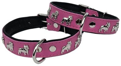 Bully Französische Bulldogge Frenchie Halsband - Hals 31-41cm/30mm, LEDER Rosa