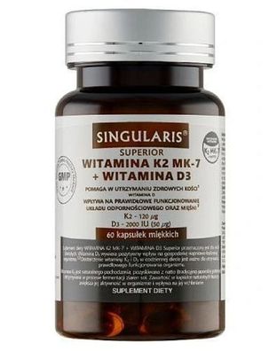 Singuläre Superior Vitamin K2 MK-7 + D3, 2000 IE, 60 Kapseln